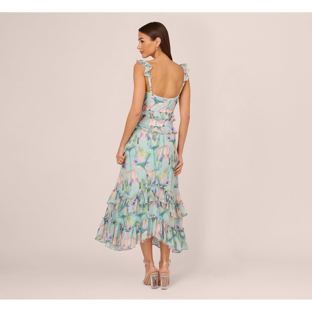 Adrianna Papell Pastel Floral Ruffled Midi Dress - Picture 12 of 13